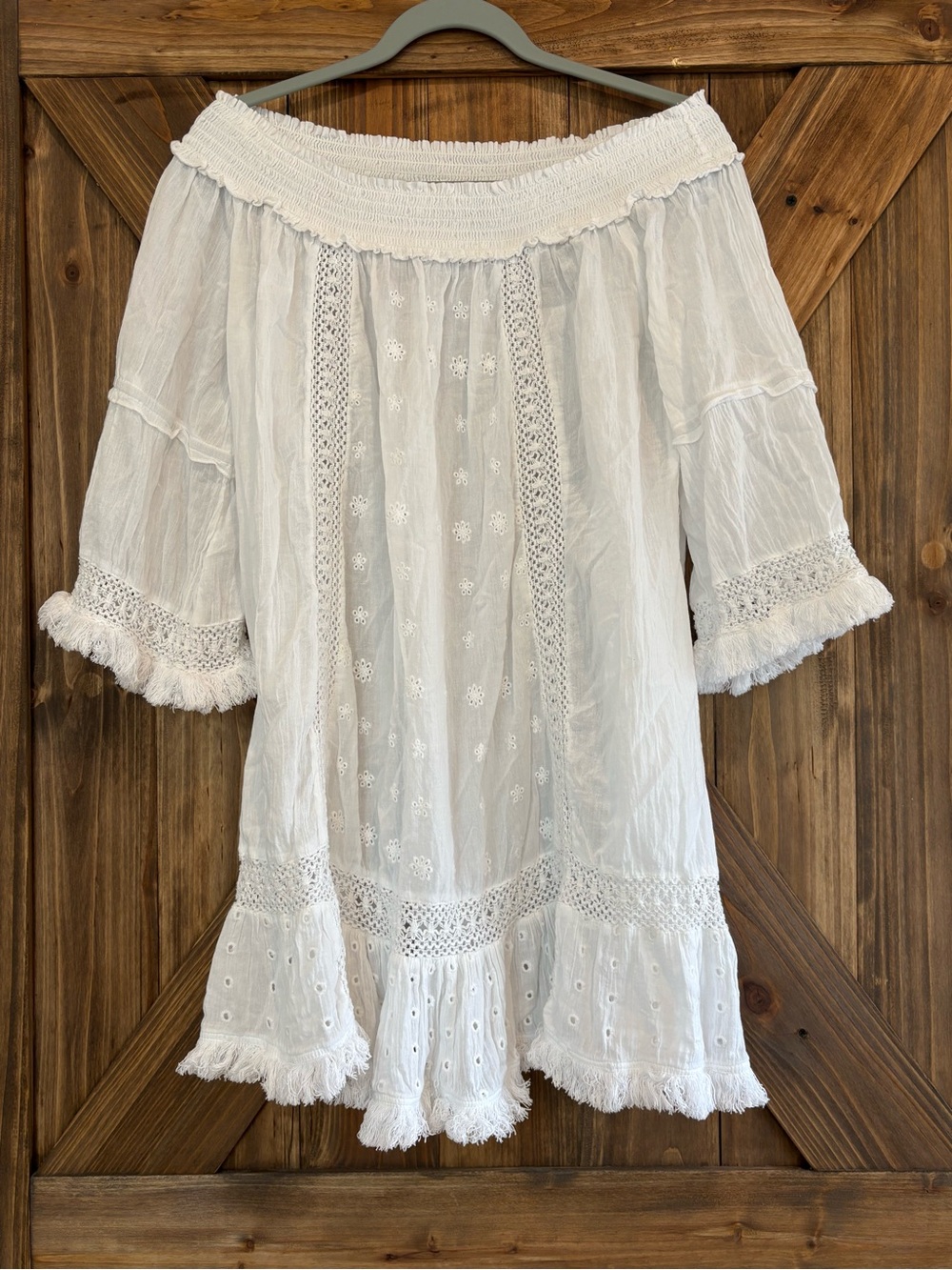 blue island White Off-Shoulder Lace Beach Coverup